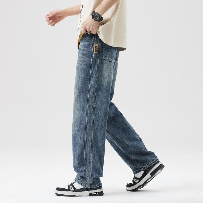Spring and Summer Loose Straight High Street Retro Jeans Men's Wide-leg Pants Trousers