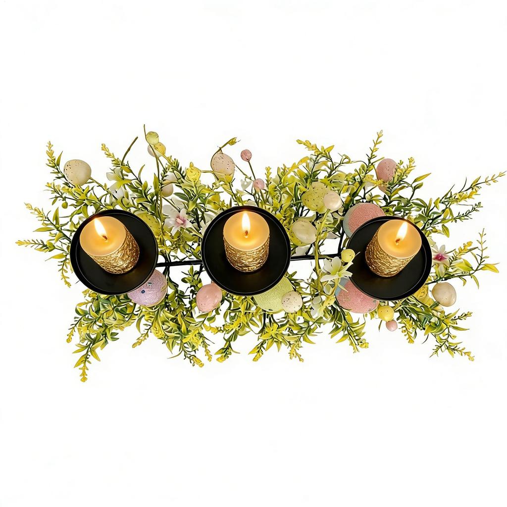 Easter Candle Holder 3-Tray Spring Metal Colorful Egg Desktop Decoration Table Iron Candle Holder Decor For Dining Living Room