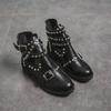Fashion Punk Rivet Decoration Hollow Out Ankle Boots Women 2025 Autumn Y2K Metal Belt Buckle Medium Heel Boots Sexy Solid Black Booties