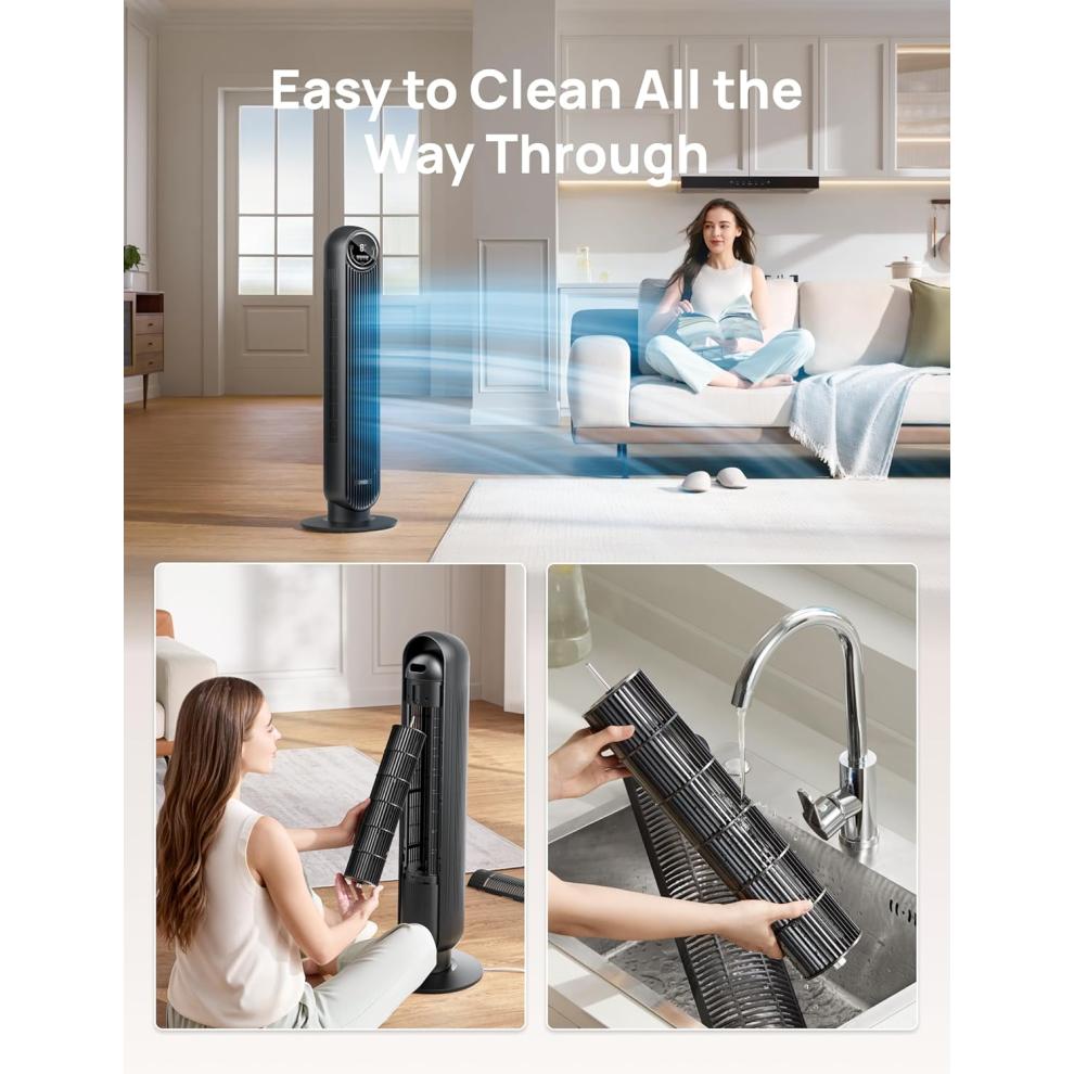 Ventilatore a Torre Silenzioso, Ventilatore Elettrico di Raffreddamento con Velocità 25ft/s con Telecomando