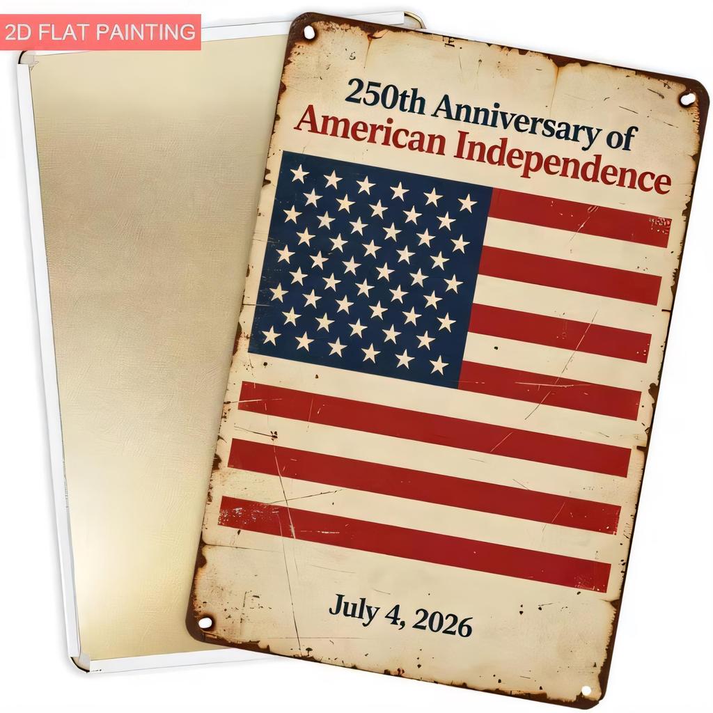 Tin Sign Th Anniversary of American Independence July Vintage Metal Poster Plaque Patriotic Stars Stripes Rustic Wall