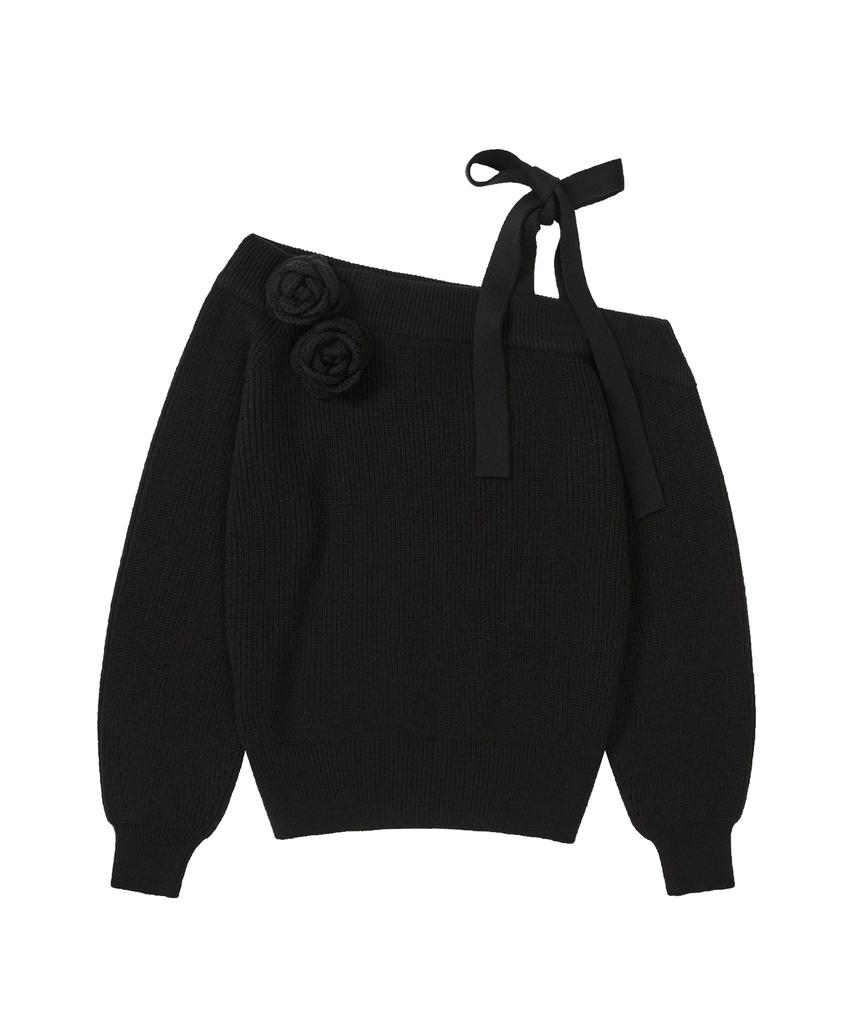 ILLIGO Bloom Bow Off-Shoulder Knit Black