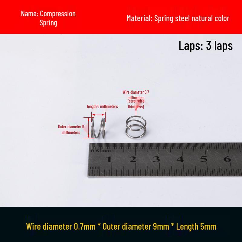 Druckfeder mit Rückstellfunktion aus Federstahl, 0,7 mm Drahtdurchmesser, 8-12 mm Außendurchmesser