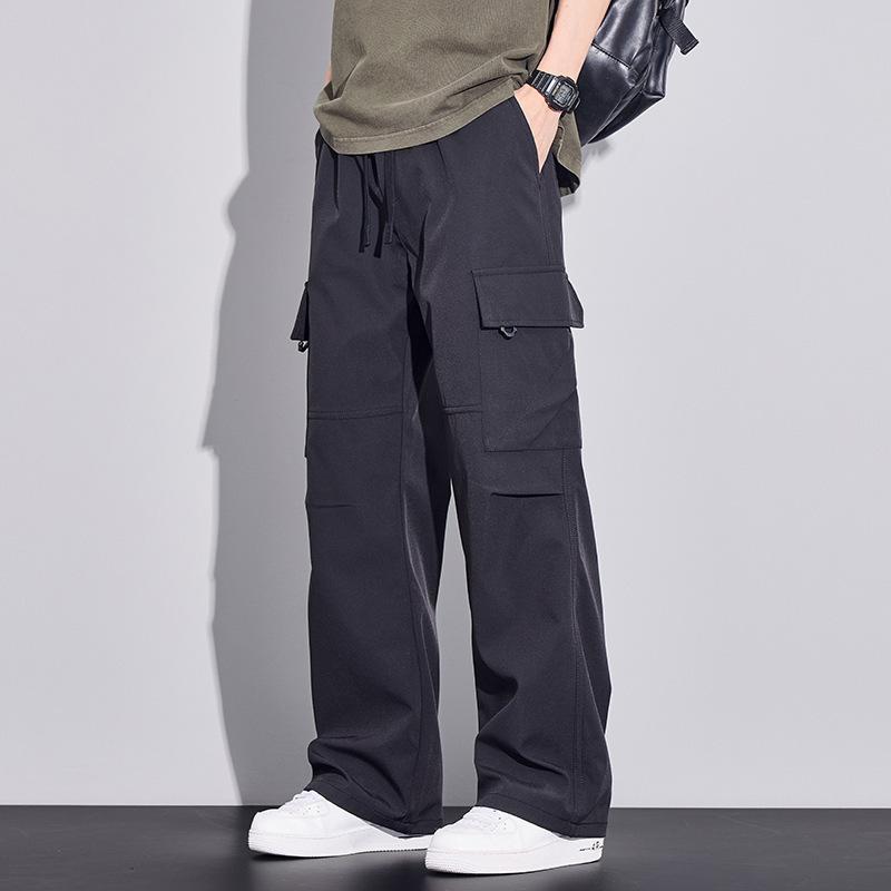 Tooling pants men's summer thin American trendy brand khaki functional loose straight ice silk casual pants