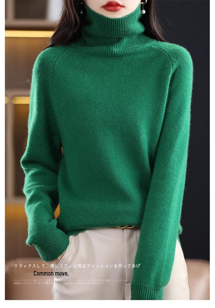 Women's High Neck Raglan Sleeve Sweater - Korean Style Knit Base Layer for Autumn and Winter