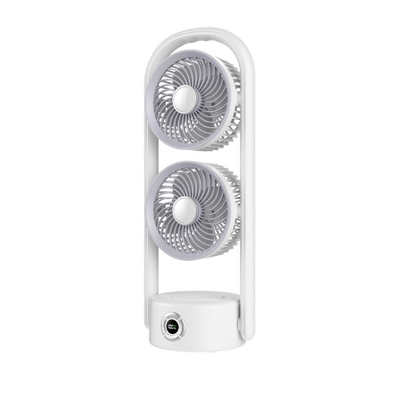 Desktop Dual Head Folding Fan with LED LCD Display & Hook - Portable Ceiling Fan with Night Light