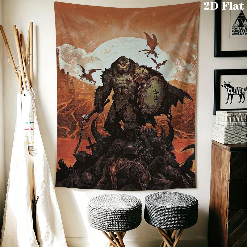 DOOM The Dark Ages Wall Tapestry Aesthetic Wall Hanging Printed Fabric Blanket Decorative Tapestries for Bedroom Living Room Home Decor