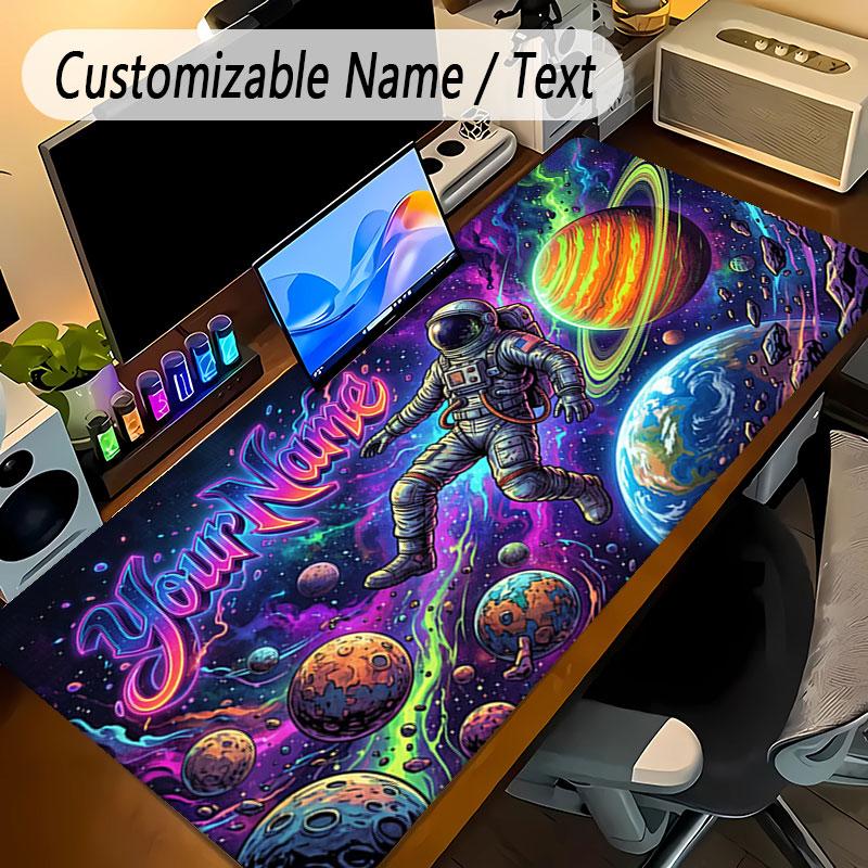Astronaut Space Theme Personalized Mouse Pad Custom Name Text Non Slip Desk Pad For Laptop Office Desktop
