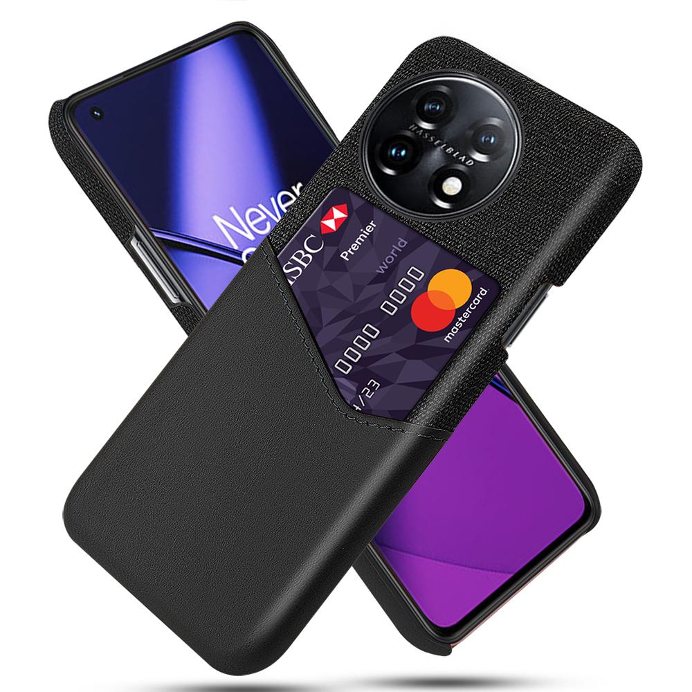 Anti-scratch Phone Cover For OnePlus 11 5G,Cloth Texture Phone Case Card Holder PU Leather Coated Hard PC Phone Shell