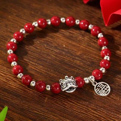 Chinese Cinnabar Zodiac Lion Bracelet for Luck & Fortune - Retro Style