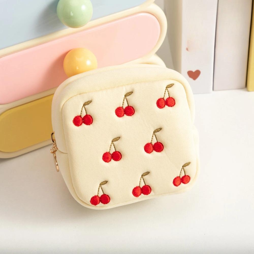 Small Travel Storage Pouch Mini Portable Lipstick Makeup Bag Cute Cherry Coin Purse for Jewelry Sanitary Napkin Holder Case