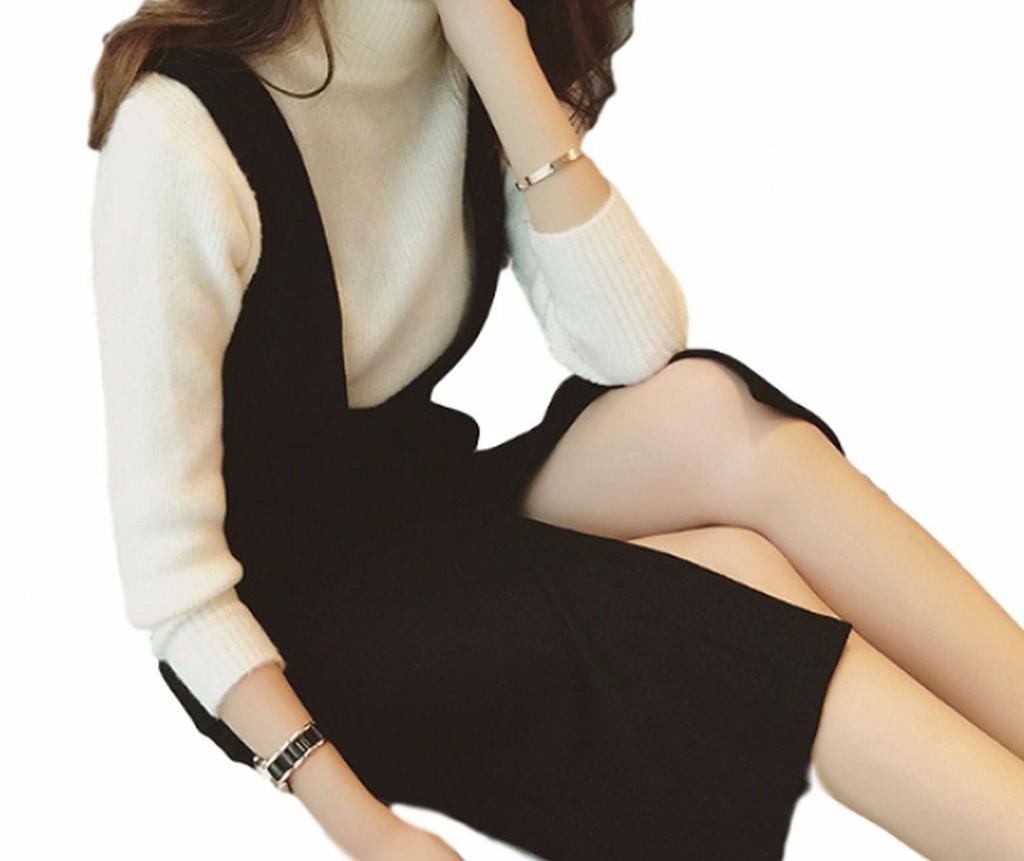 Wenchy Women's Jumper Skirt, Overalls, Dress, All-in-One, Sleeveless, Tight Skirt, Black (XL, Black)