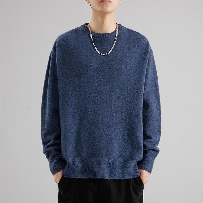 Maglione da Uomo a Girocollo Manica Lunga tinta unita Casual per Coppia Top Basic a Maglia