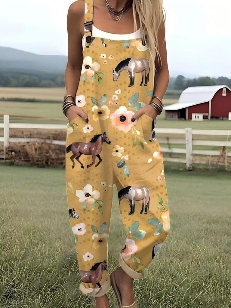 Bretelle da donna Jumpsuit estiva da donna con stampa retrò europea e americana