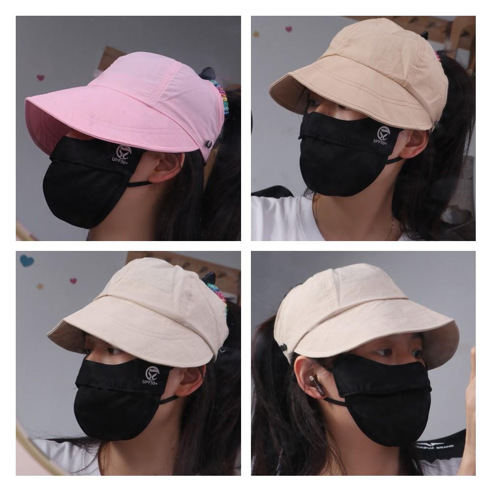Foldable Sunshade Empty Top Hat Solid Color Mask Hanging Suncreen Peaked Cap Bucket Hat Sun Hat Ponytail Cap Beach