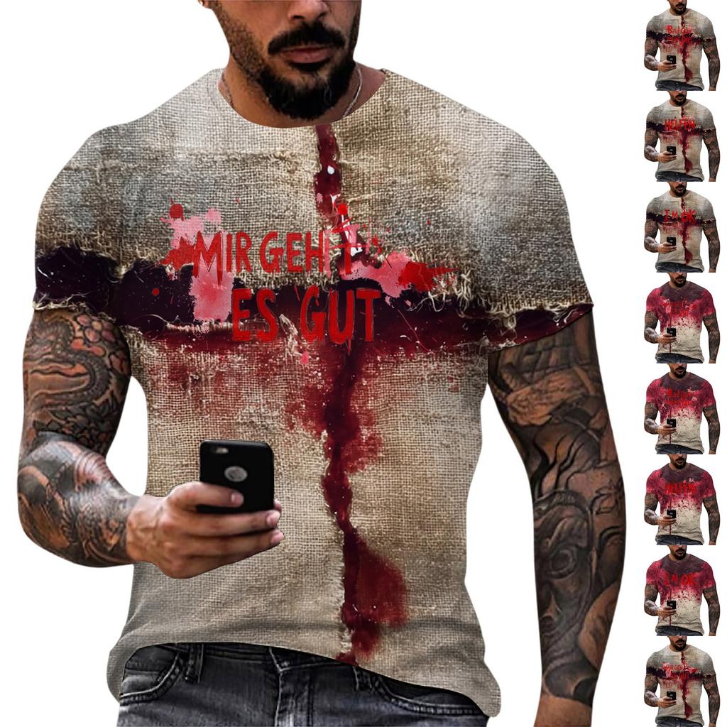 Halloween printed men's round-neck cotton-like short-sleeved top T-shirt