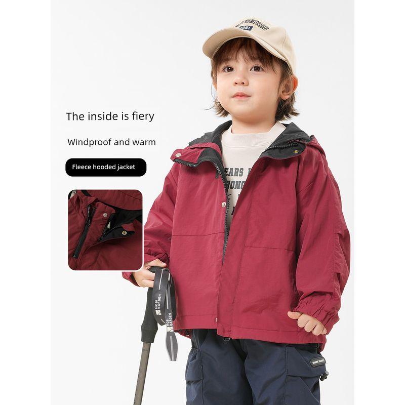 European Style Boys' Jacket with Fleece Lining for Autumn and Winter, Girls' Top, Baby Hooded Clothing, Waterproof Winter Wear, Children's Clothing