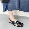 Fashion High Quality Punk Rivet Hollow Out Women Flats Sandals Fashion Summer Slingbacks Buckle Strap Square Toe Casual Dress Shoes