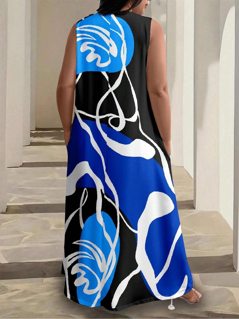 Plus Size African Impressionist Gold Leopard Sleeveless Long Dress