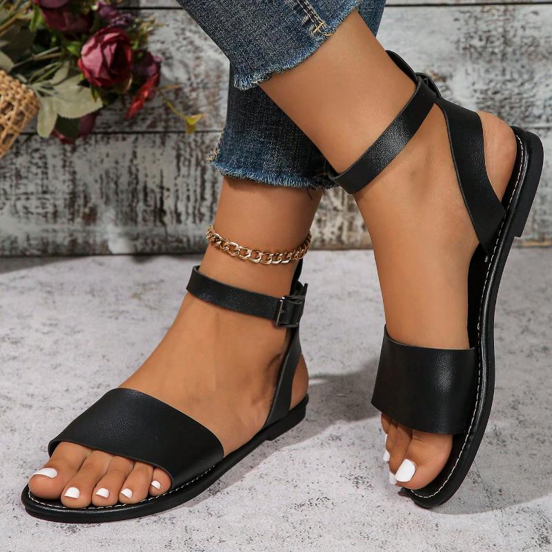 Plus Size 36-43 New High Quality  Leather Sandals Women Shoes Ladies Solid Color Flat Summer Beach Shoes