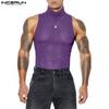 INCERUN Summer Men Turtleneck Sleeveless Racerback Rib Sport Tank Tops T-shirts