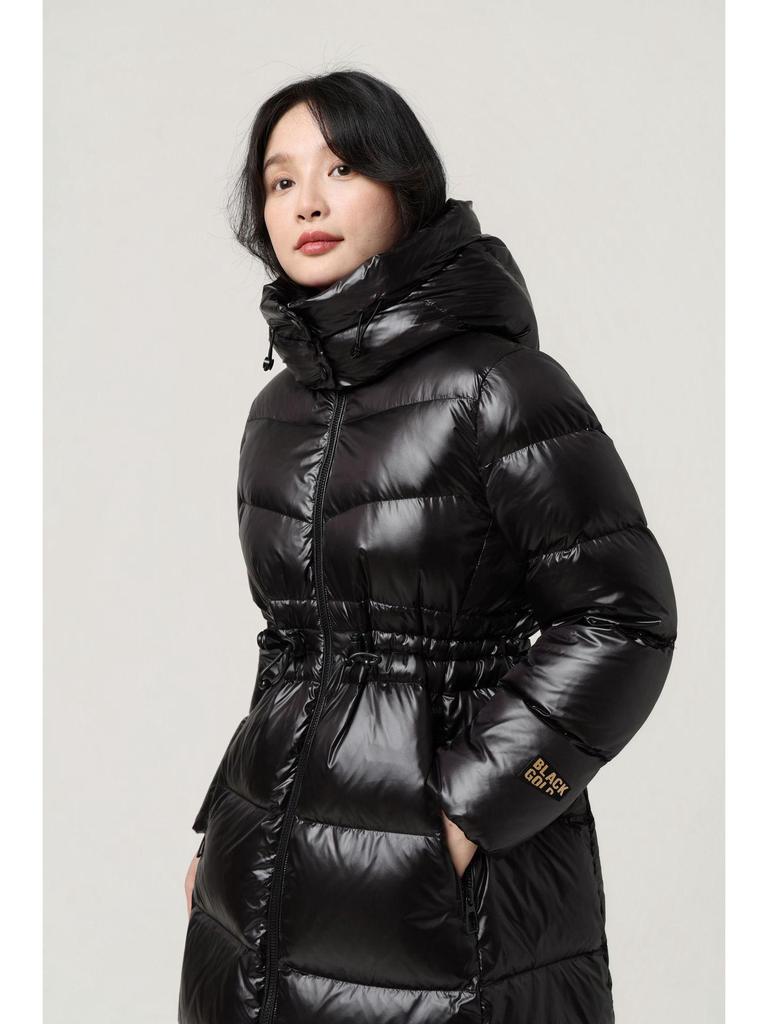 Schwarzgoldene Damen Slimming Lange Daunenjacke - Winter 2025, Kältebeständiger & Warmer Mantel.