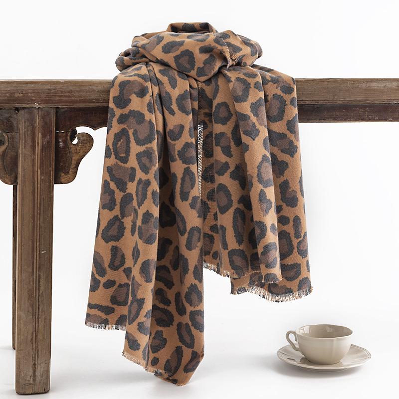 Fashion Sexy Leopard Print Women Winter Warm Scarf Hijabs Tassels Shawl Cashmere Pashmina Lady Scarves Wraps