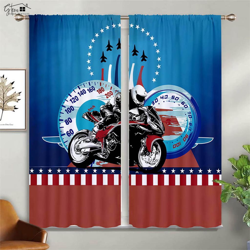 Cool Motocykl 3D Tištěné Závěsy Retro Motocykl Industriální Styl Ložnice Obývací Pokoj Kapsa na Tyč Dekorační Závěsy 2 Kusy