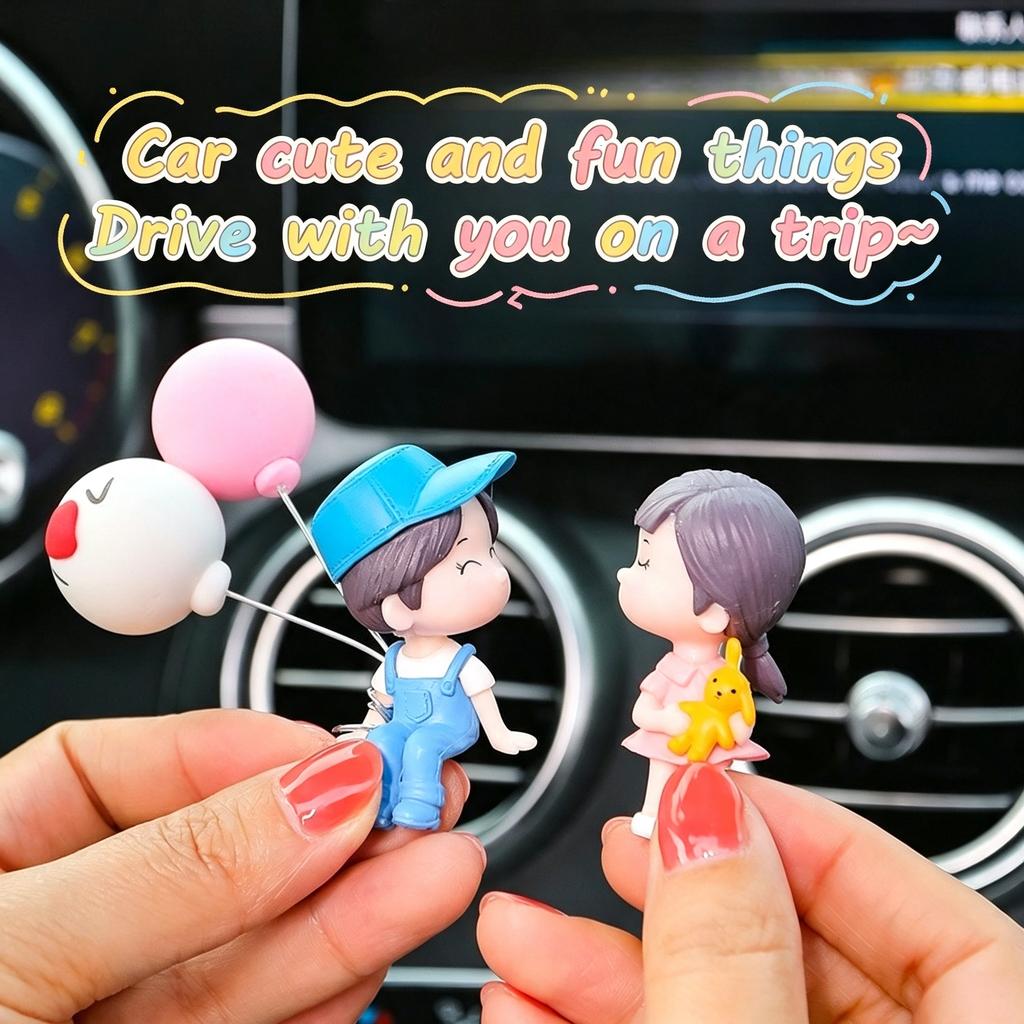 Cartoon Couple Ornaments Car Decor Romantic Balloon Girls Boys Figurines Auto Interior Dashboard Gifts Cute Home Taple Decor
