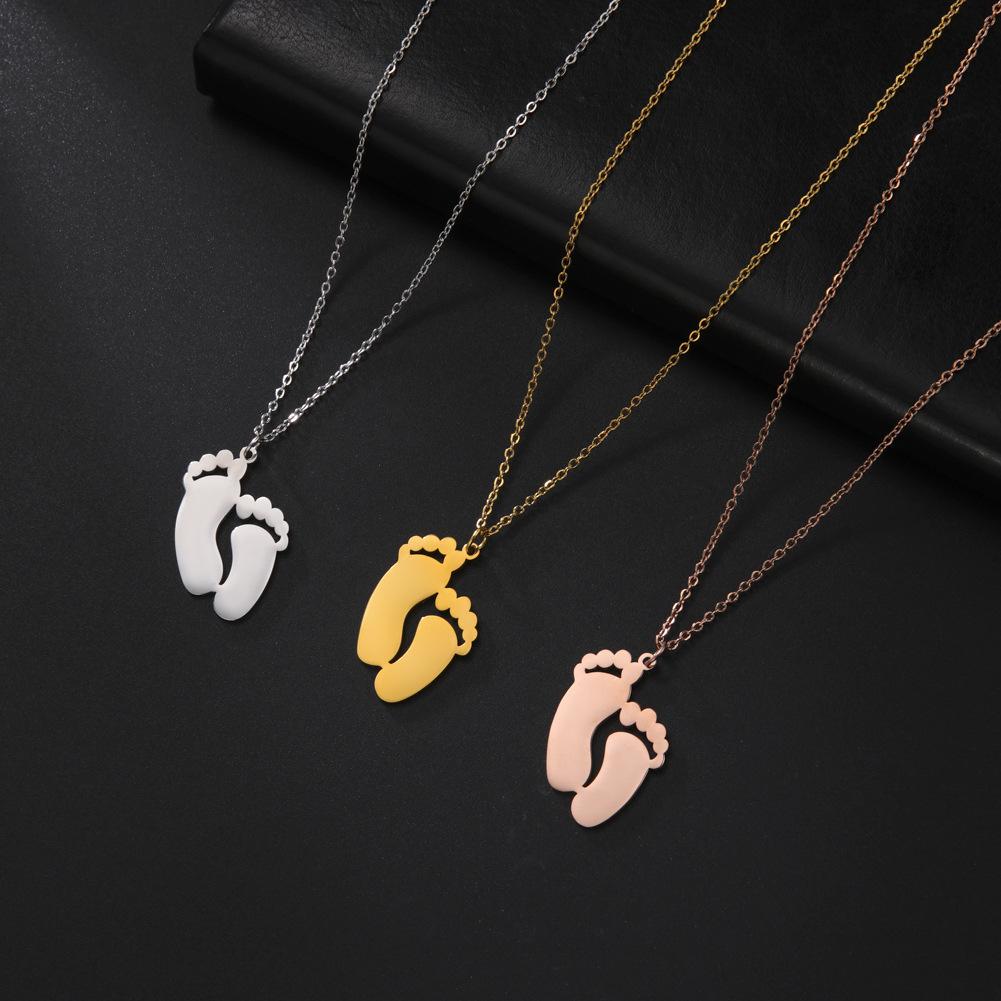 Baby Footprint Necklace Chain Gift for Women Man Father Mother Stainless Steel Jewelry