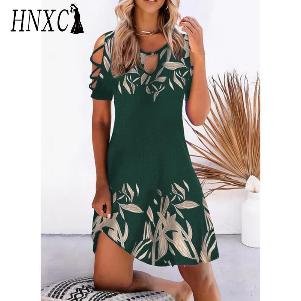 HNXC 13 Color Women Floral Print Dress Summer Sexy Short Sleeve O-Neck Mini Dresses Female Vintage Elegant Dress
