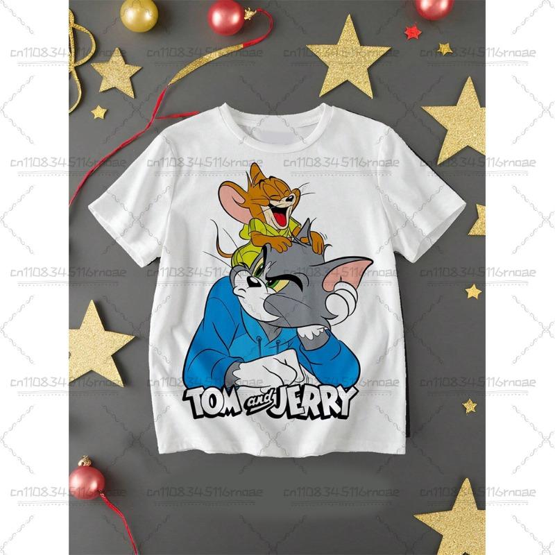 TOM&JERRY Cartoon Pattern Printed Cotton Imitation Cute Children's Casual Top Fashion Sports T-shirt Summer Adult T-shirt