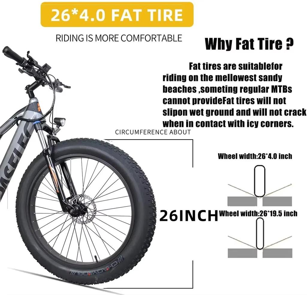 Adult Electric Mountain Bikes GS9 Plus1000W 4.0 Fat Tire 26 Inch Ebike48V, 17Ah
