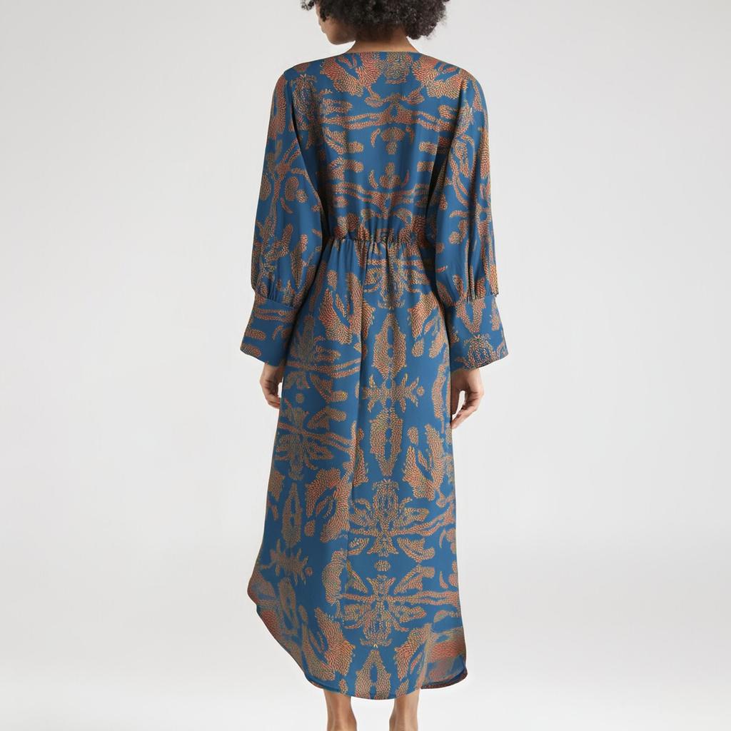 Ladies' Loose Comfortable Fashionable Casual Floral Print Long Sleeved Long Dress V-neck Dress