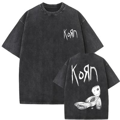 Korn Nu Metal Band Y2K Coquette Ästhetik Gruppenfoto Grafik Oversized Vintage Gewaschen Streetwear T-Shirt Top für Nu Metal & Rock Fans