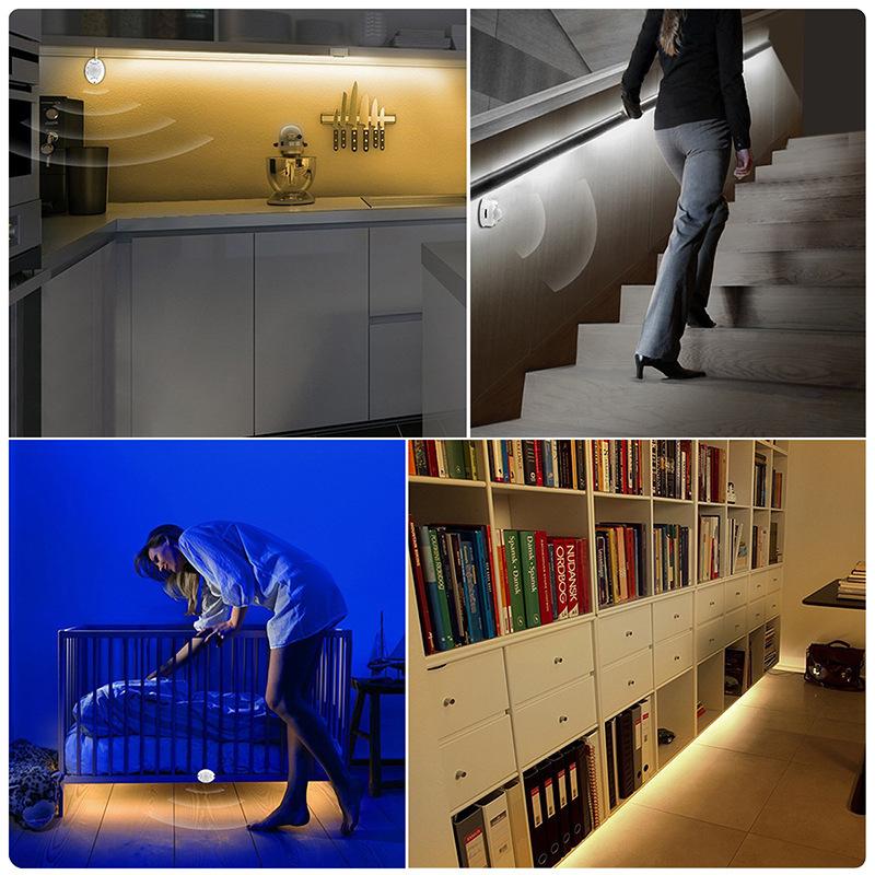 Single Double Human Sensing Light Tape Set Motion Activate Under Bed Stairs Corner Passageway Lighting Automatically Turn on off