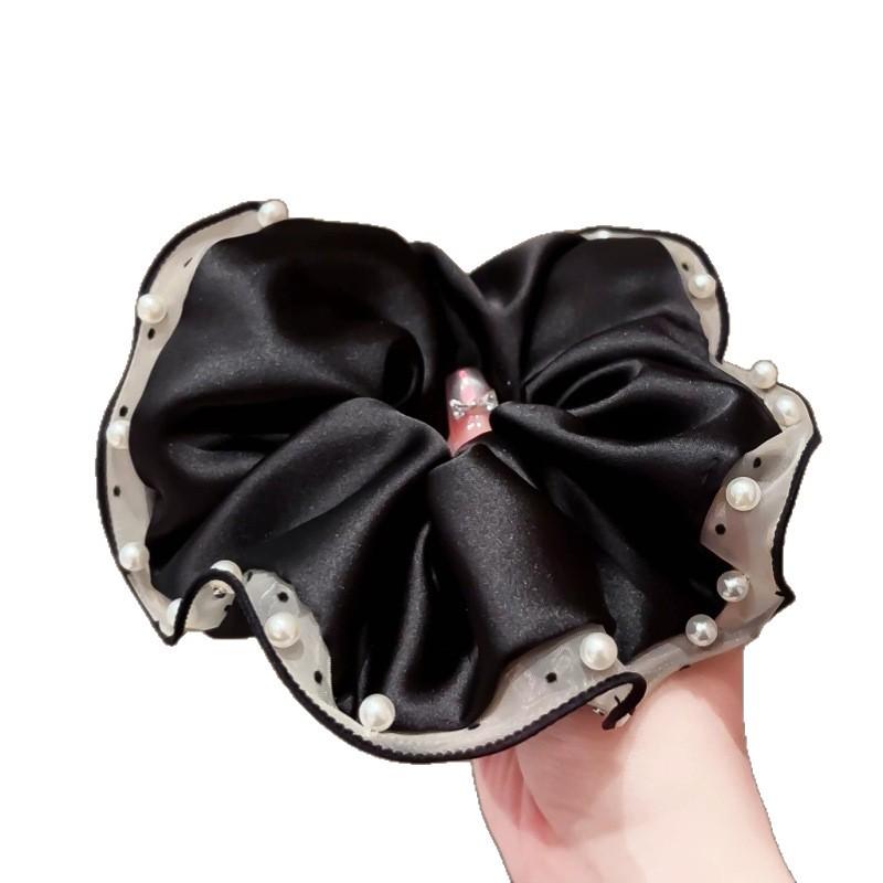 Pearl Polka Dot Satin Pleated Lace Hair Tie for Women