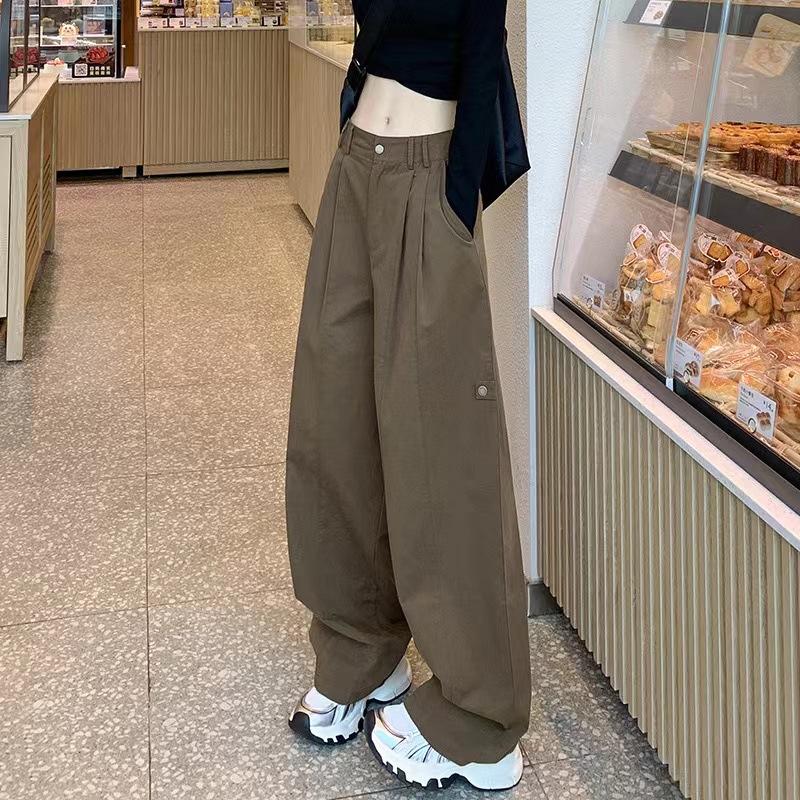 

Повседневные брюки-карго женские с высокой талией, прямые, однотонные, полной длины, офисные женские, универсальные, свободные брюки женские S коричневый