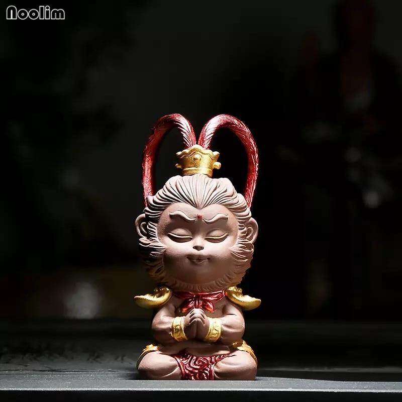 Lilla leire Monkey King Ornamenter Te Kjæledyr Keramikk Smådyrsfigur Hjem Bildekorasjon Håndverk