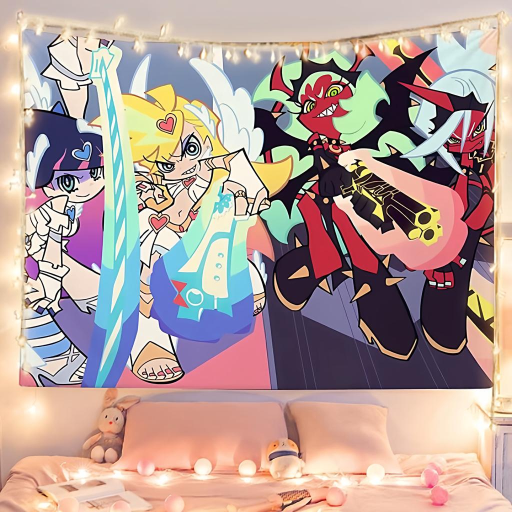 Panty Stocking with Garterbelt Anime Wall Tapestry Otaku Style Decorative Hanging Artwork for Dormitory Bedroom Headboard