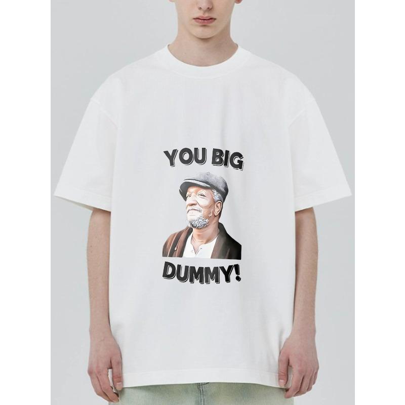 Crew Neck T Shirt Black You Big Dummy Text and Elderly Man Portrait Graphic Print Casual Wear for Men