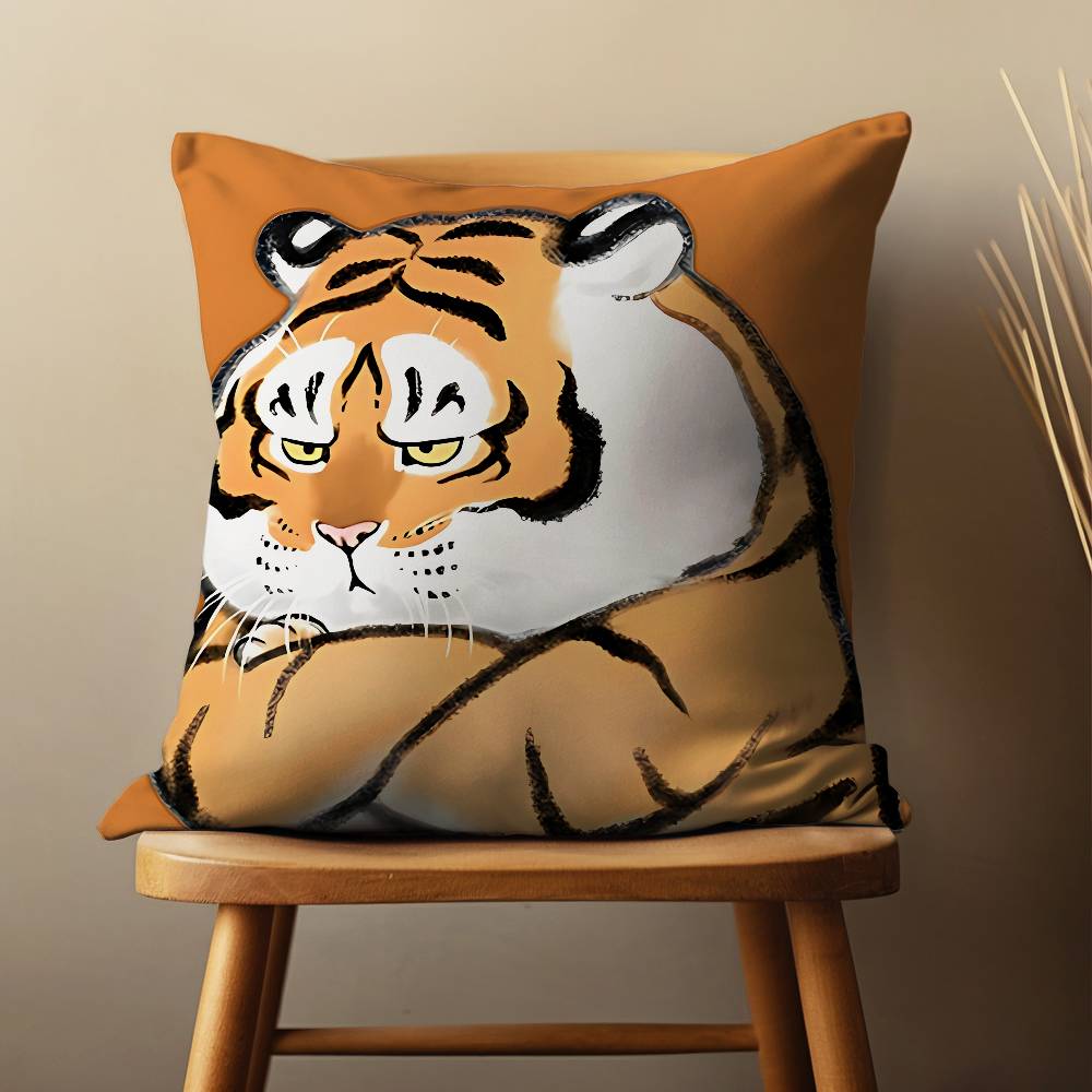Funny Cute Cartoon Tiger Throw Pillow Case For 45*45cm,55*55cm,30*30cm For Home Bedroom Decoration And Protector