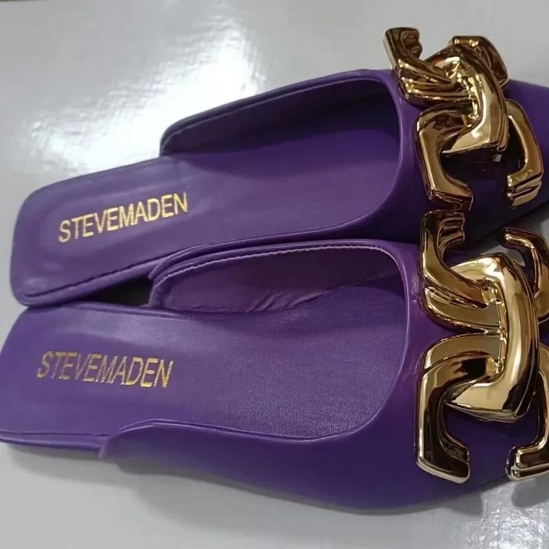 Fashion 2024 Hot Sale Women's Shoes Autumn Women's Slippers Closed Toe Solid Metal Decoration Concise Casual Comfortable Slippers Women