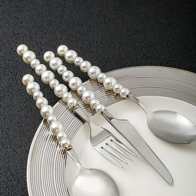 1/3/4Pcs Pearl Cutlery Set Western 304Stainless Steel Tableware Wedding Pearl Handle Dinnerware Knife Fork Spoon Creativity Gift