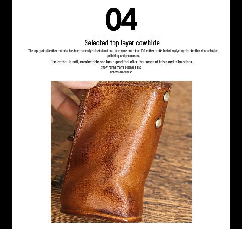 Men's Retro Genuine Leather Waist Key Holder: Large Capacity Cowhide Bucket Bag with Multifunctional Zipper Pouch.