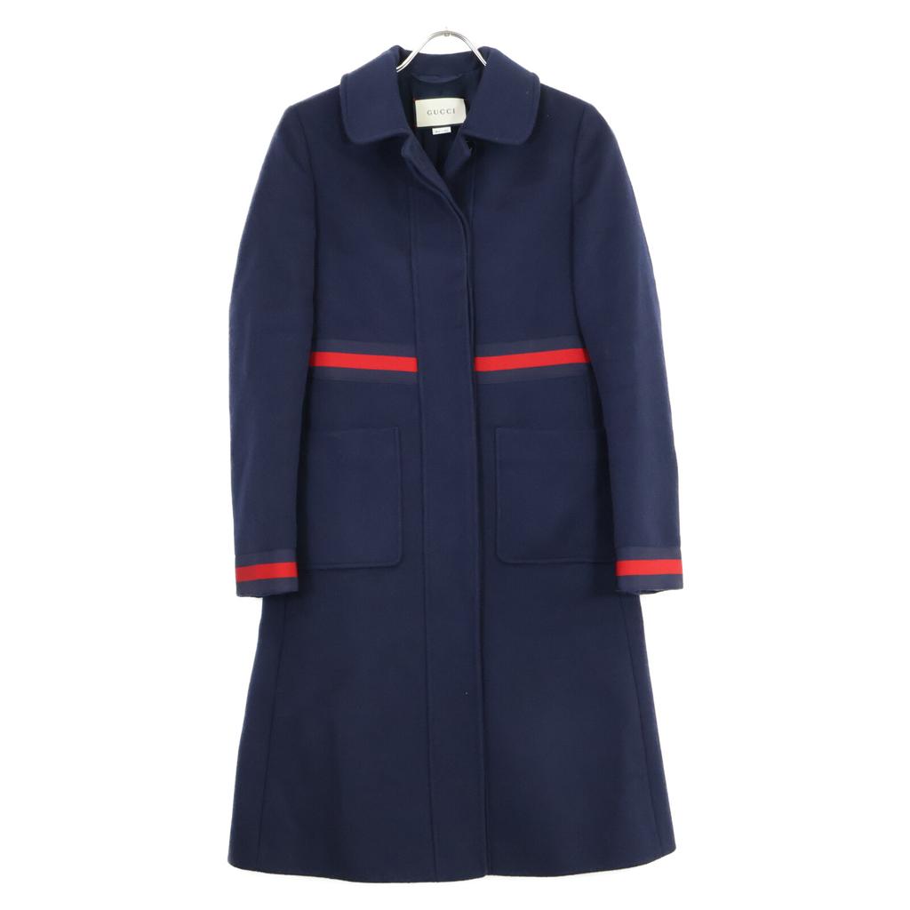 GUCCI 475970 Navy Wave Detail Wool Single Coat coat 38 NavyUsed