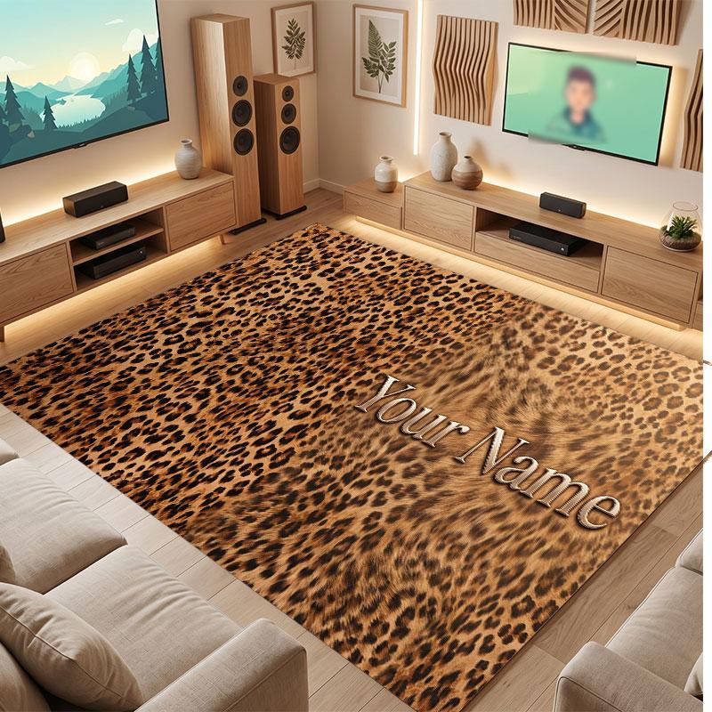 Animals Theme Crystal Velvet Floor Rug Personalized Custom Name Text Warm Carpet Home Decoration