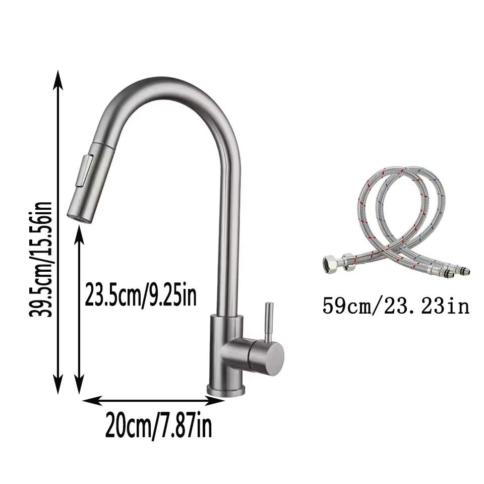 Chrome-plated/brushed pull-out kitchen faucet, 360° rotating kitchen mixing faucet, suitable for sinks, hot and cold water.