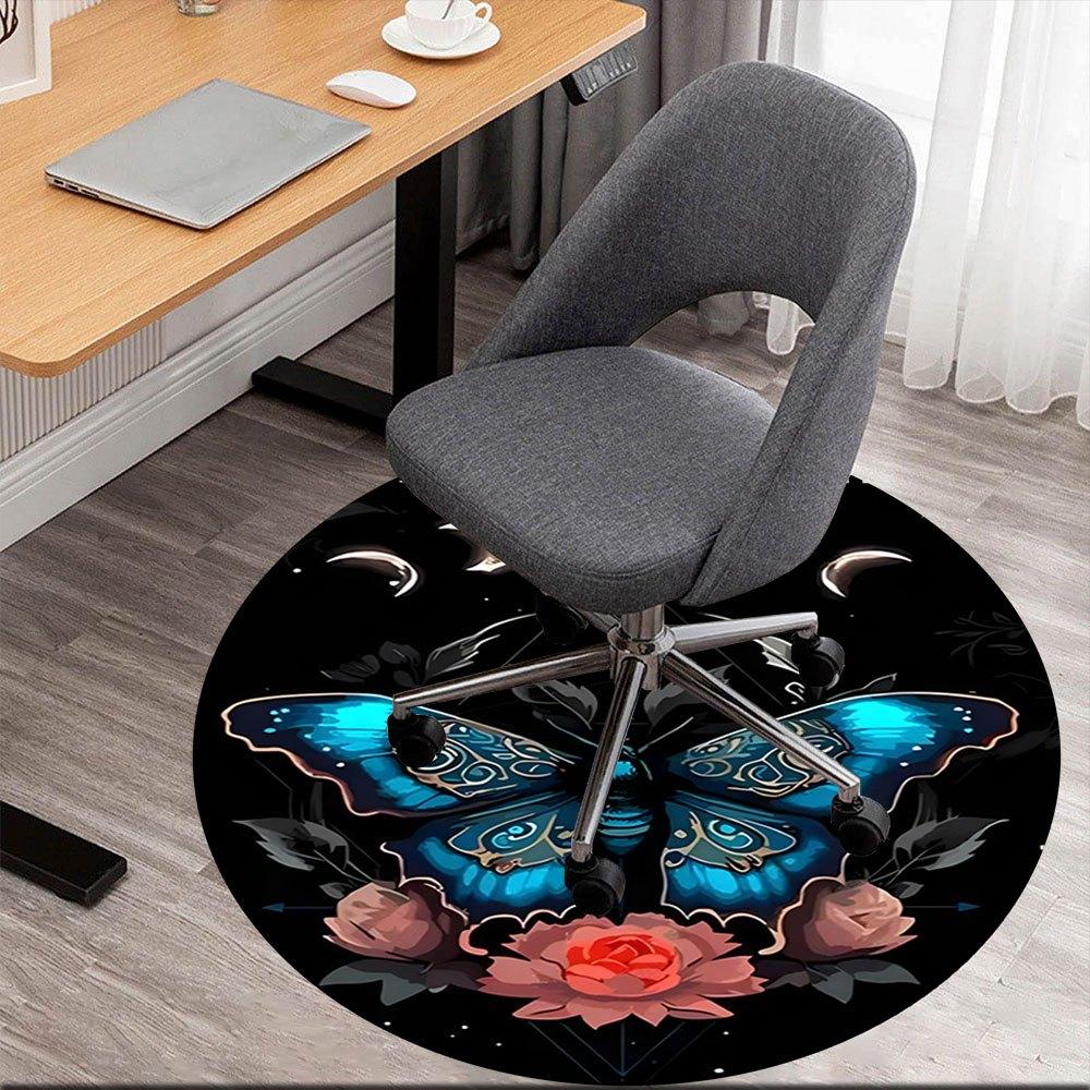 

Blue Butterfly Moon Phase Wall Clock: Timeless Elegance for Your Home DecorRound Non-Slip chair mat chair carpet for office Rugs for Office Decor Gift 80cm by 80cm