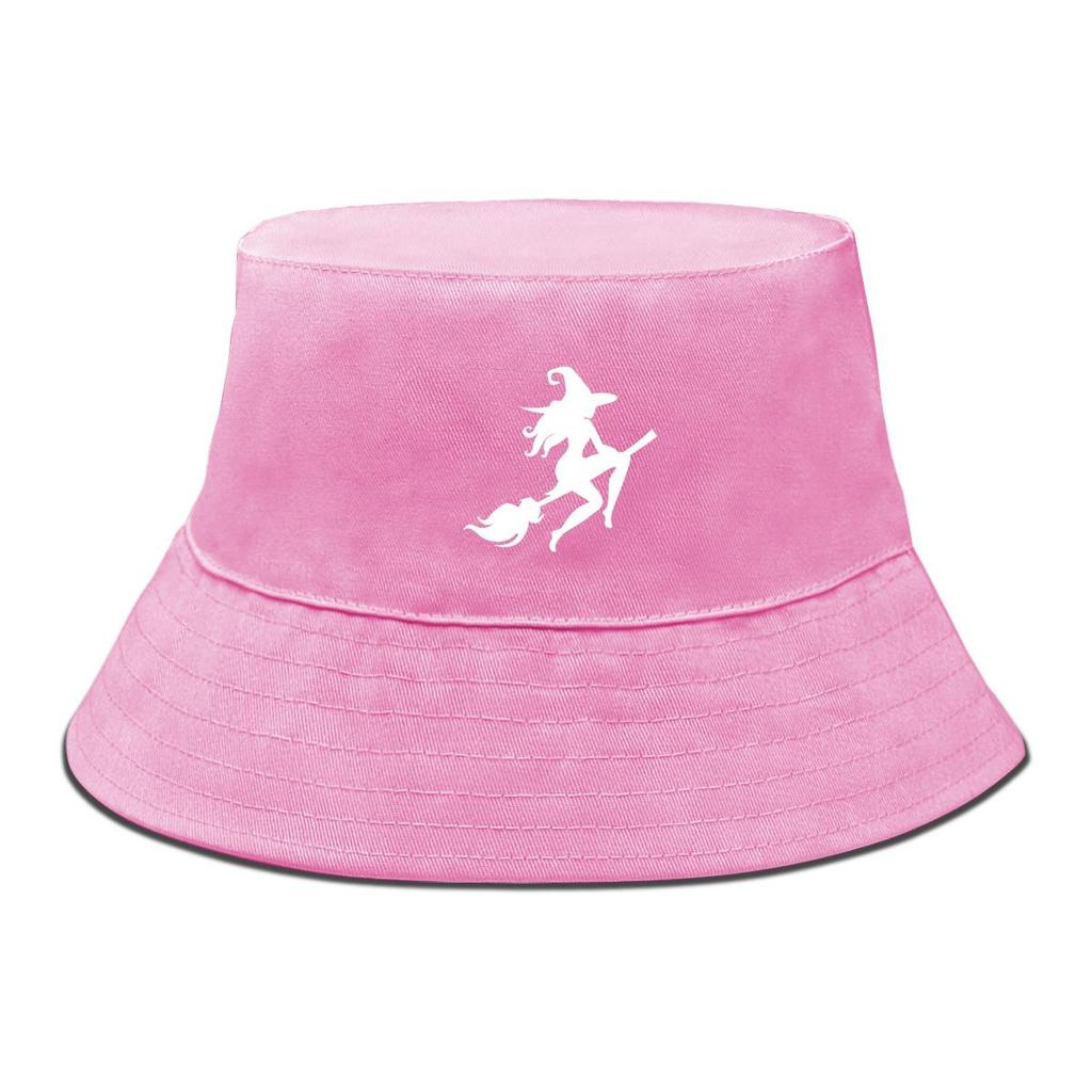 Bucket Hat With White Witch Print , Men's Cap Candy Color Spring Solid Color Basin Hat